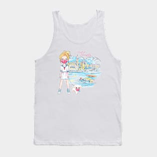 Baby girl walk a dog on quarantine Tank Top